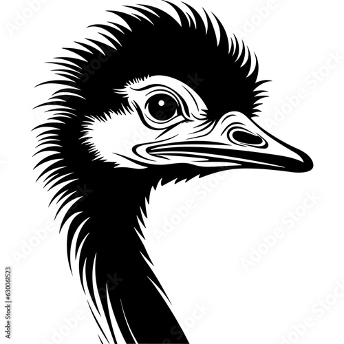 Ostrich emu head face black silhouette vector