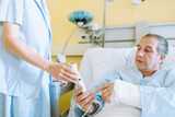Male patient after injury or surgery in hospital ward