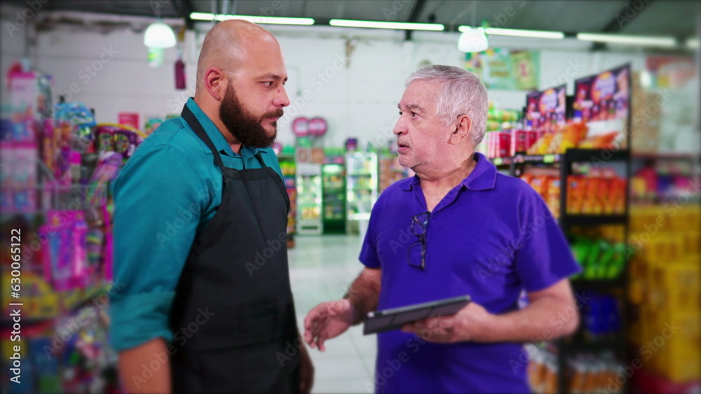 Workplace Confrontation_ Boss Reprimanding Employee for Mistakes at Supermarket Business Store Workplace Confrontation_ Boss Reprimanding Employee for Mistakes at Supermarket Business Store