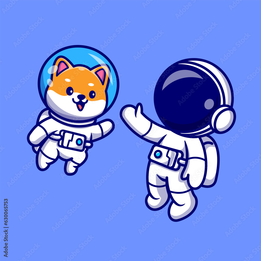 Cute Astronaut Flying With Shiba Inu Dog Astronaut Cartoon 
Vector Icon Illustration. Science Technology Icon Concept 
Isolated Premium Vector. Flat Cartoon Style