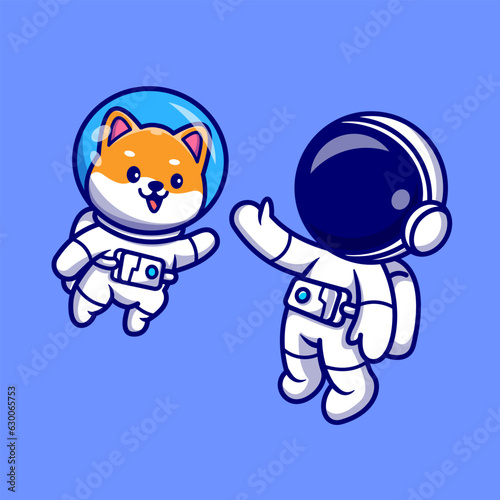 Cute Astronaut Flying With Shiba Inu Dog Astronaut Cartoon 
Vector Icon Illustration. Science Technology Icon Concept 
Isolated Premium Vector. Flat Cartoon Style
