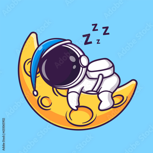 Cute Astronaut Sleeping On Moon Wearing Beanie Hat 
Cartoon Vector Icon Illustration. Science Technology Icon 
Concept Isolated Premium Vector. Flat Cartoon Style
