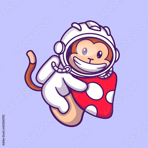 Cute Astronaut Monkey Floating With Mushroom Cartoon 
Vector Icon Illustration. Animal Nature Icon Concept Isolated 
Premium Vector. Flat Cartoon Style