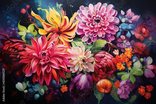 Wallpaper with a floral pattern, fresh colorful bouquet like present for Valentine. Generative Ai.