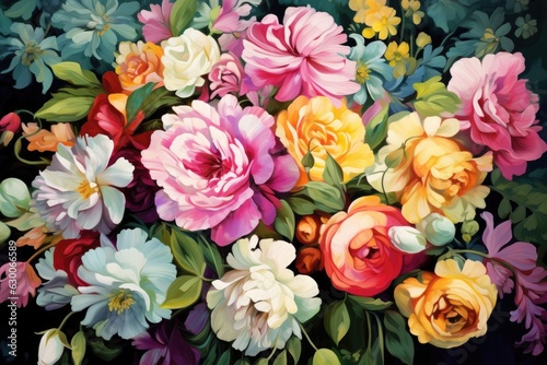 Wallpaper with a floral pattern, fresh colorful bouquet like present for Valentine. Generative Ai.