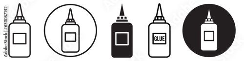 Glue stick symbol Icon set collection. Vector flat sign of adhesive  sticky paper bottle. Flat outlined food hot catsup or sauce tube round mark logo. School Education craft item for web app ui use