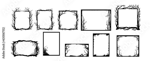 Fotografia Set of scary frame border silhouette isolated on white backgrounf for Halloween day