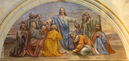 ANNECY, FRANCE - JULY 11, 2022: The  fresco of Apparition of resurrected Jesu...