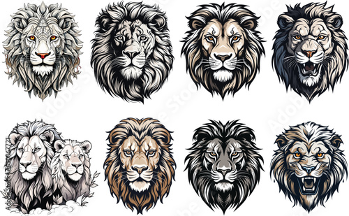 strength lion mane head roaring illustration animal vector badge black and white brand branding brave college emblem graphic identity jungle tattoo majestic