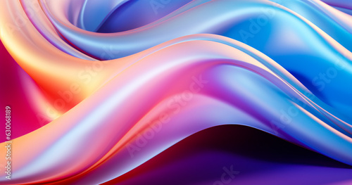 Abstract grainy 3d render holographic iridescent wave in motion colorful background. Dreamy gradient design element for banners, backgrounds, wallpapers and cover