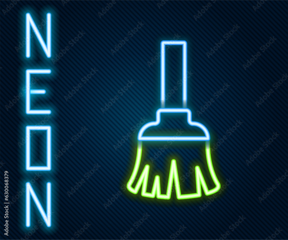 Glowing neon line Feather broom for cleaning icon isolated on black background. Feather duster. Colorful outline concept. Vector Glowing neon line Feather broom for cleaning icon isolated on black background. Feather duster. Colorful outline concept. Vector