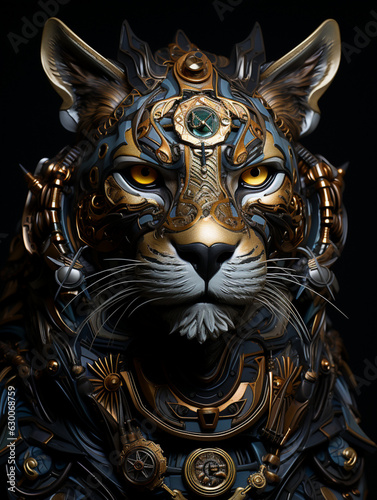 portrait, panther head in patterns, illustration, creative, simple background, sketch, created with Generative AI technology © Ярослав Колташов