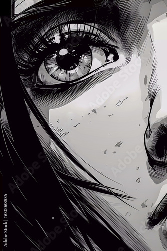 Horror Unleashed: Manga Comics Scary Face Portrait, Generative AI