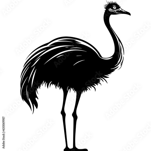 Ostrich emu bird black silhouette logo vector isolated