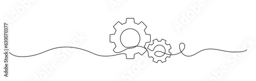 Gears wheel continuous line vector illustration. Round wheel metal symbol company template for business teamwork concept.