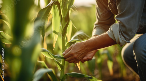 Fényképezés Farmer checks corn sprouts.