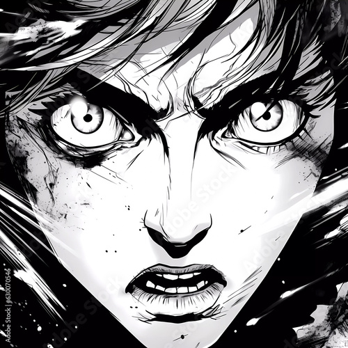 Horror Unleashed: Manga Comics Scary Face Portrait, Generative AI