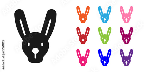 Black Rabbit with ears icon isolated on white background. Magic trick. Mystery entertainment concept. Set icons colorful. Vector