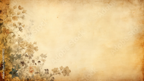 Vintage floral pattern on old yellowed paper background © M.Gierczyk