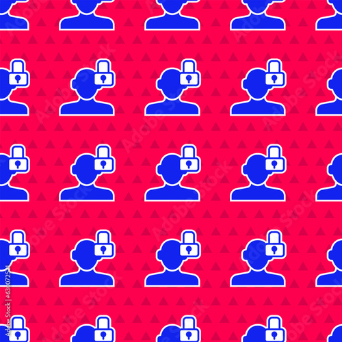 Blue Closed personality icon isolated seamless pattern on red background. Introvert psychology. Vector