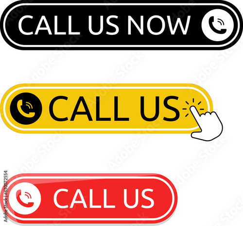 Call us button. Phone with call number. Contact button. Phone with call number. Icon for support or service.