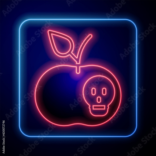 Glowing neon Poison apple icon isolated on black background. Poisoned witch apple. Vector