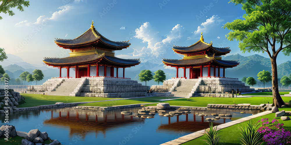 Pagoda Temple Landscape Spring Summer In The Nature View