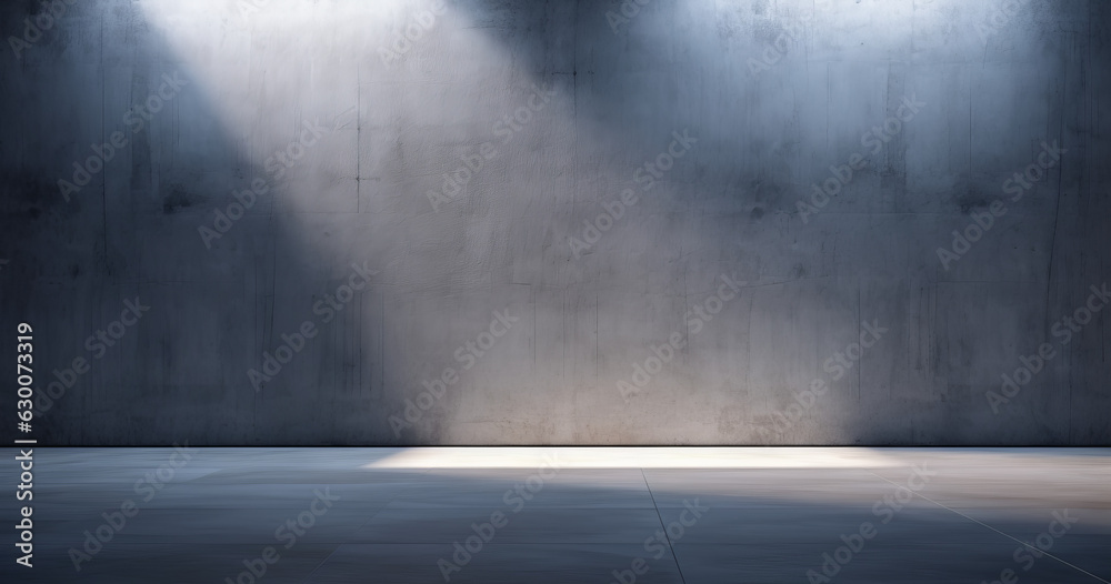 Minimal abstract dark blue background with a light shining for product presentation. Shadow and light from windows on plaster wall. Generative AI