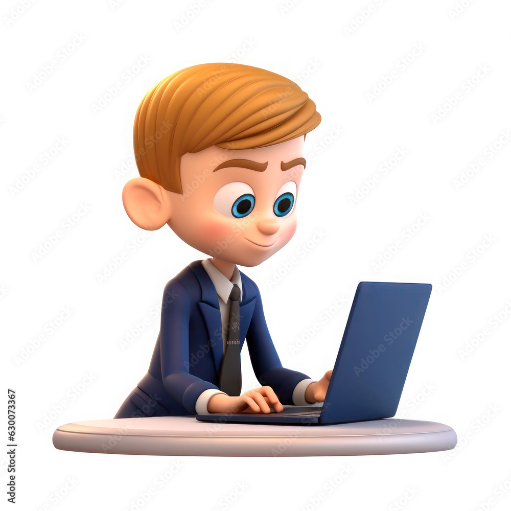 Drawing in the style of 3D cartoon. Cute boy at the computer. Drawing in the style of 3D cartoon. Cute boy at the computer.