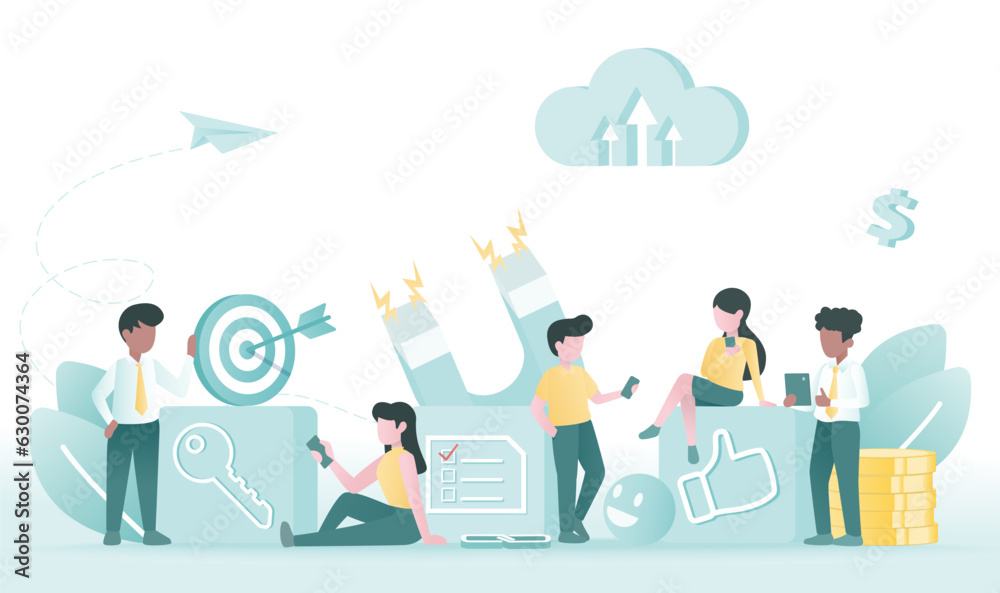 Business strategy ideas. KPI (key performance indicators) concept. Marketing plan, financial management, data, evaluation for successful growth. Flat vector design illustration.