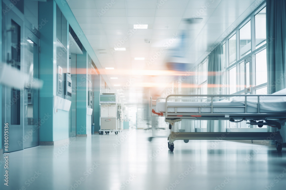 Photograph of an Hospital Background with blurry effects, healthcare concept advertisement
