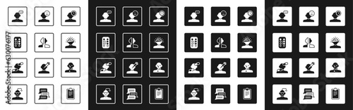 Set Insomnia, Bipolar disorder, Sedative pills, Online psychological counseling, Concussion, headache, Sad and depressed man, bad mood, Tear cry eye and icon. Vector