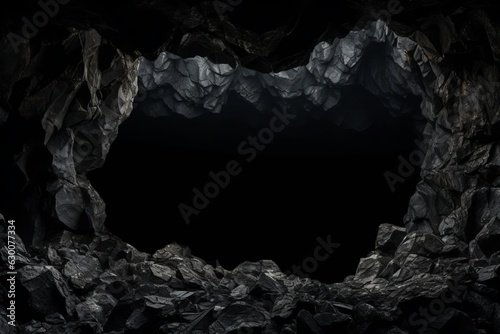 Foto Hole in a cave isolated on black background , generative ai