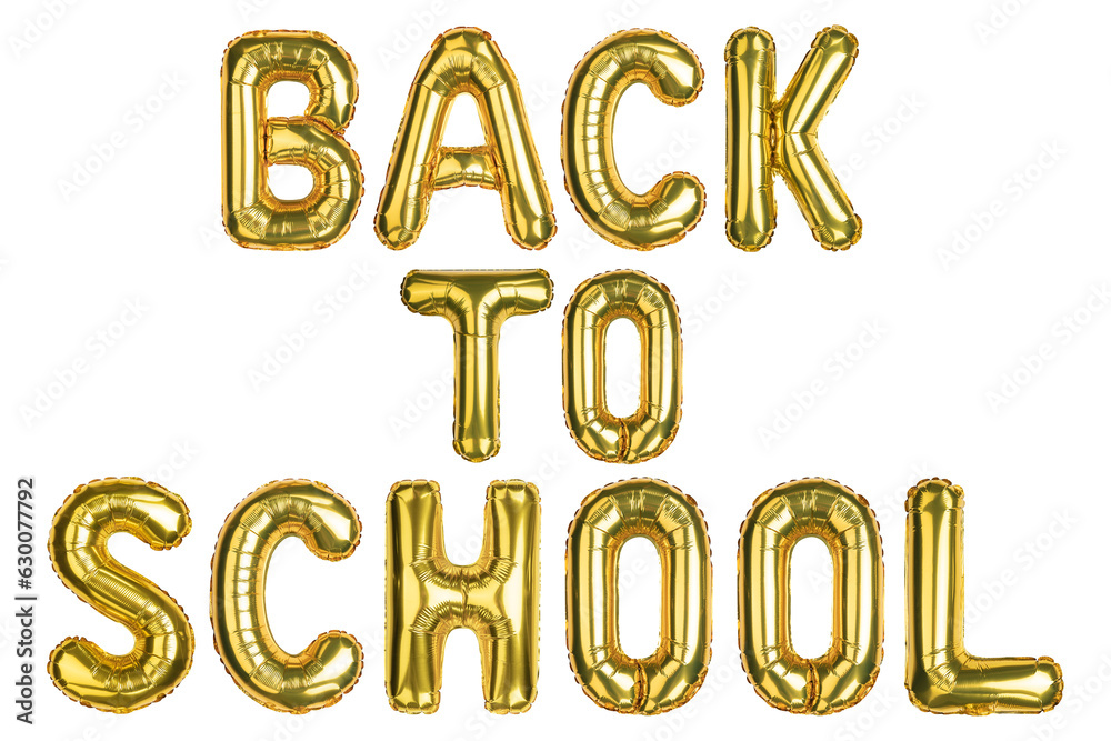 Back to school. Back 2 School balloons. Yellow Gold foil helium balloon. Good for advertising, event, store shop posters. English alphabet letters, word. High resolution photo. Isolated background Back to school. Back 2 School balloons. Yellow Gold foil helium balloon. Good for advertising, event, store shop posters. English alphabet letters, word. High resolution photo. Isolated background
