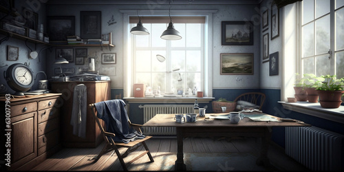 Wallpaper Mural Interior of a house, dining room, an afternoon, pale and grayish colors, image created with artificial intelligence Torontodigital.ca