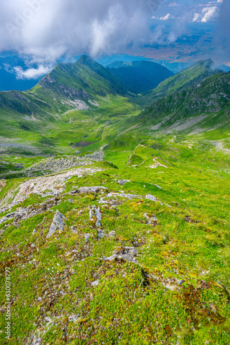 Landscape of the Fagaras Mountains. A view from the trail from Balea Lake to Mount Paltinul.