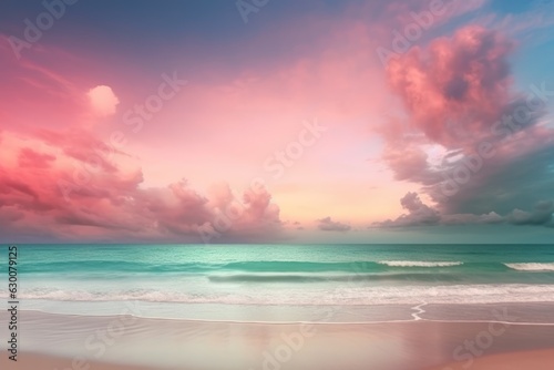 Closeup sea sand beach. Panoramic beach landscape. Inspire tropical beach seascape. Pink and blue sunset sky calmness tranquil relaxing sunlight summer mood. Vacation travel holiday banner © Digital dude