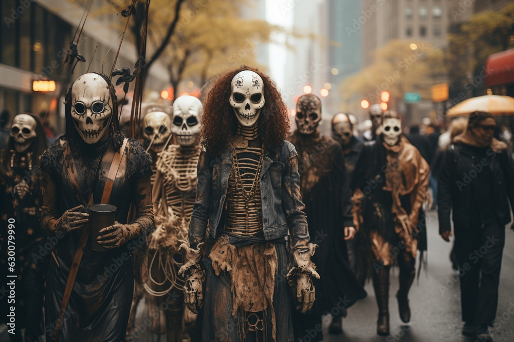 a Halloween costume parade, with participants showcasing their creative and spooky attire Generative AI