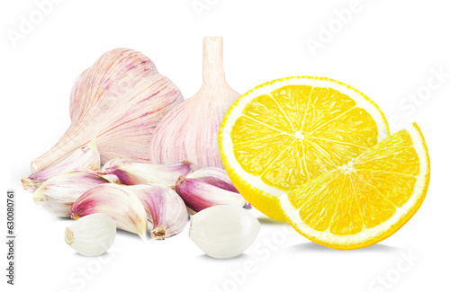 garlic and lemon isolated on a white background