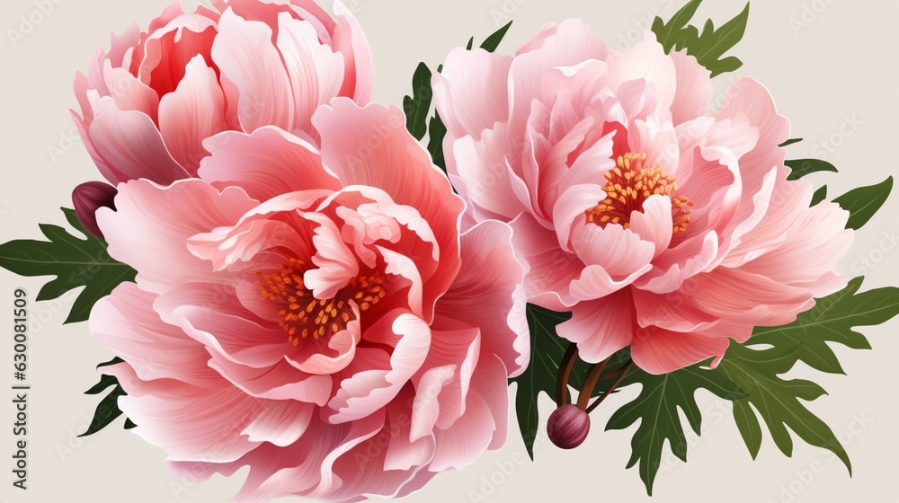 beautiful peony flowers isolated on a transparent background.