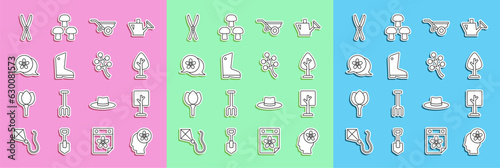 Wallpaper Mural Set line Human head with flower inside, Forest, Wheelbarrow dirt, Rubber gloves, Flower, Gardening handmade scissors and Blossom tree branch icon. Vector Torontodigital.ca