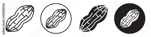 Peanut symbol Icon vector collection set in black and white. Flat thin outlined pea nuts butter food diet. Raw Dried Groundnut shell oil seed. Mark of natural organic healthy eat with beans ingredient