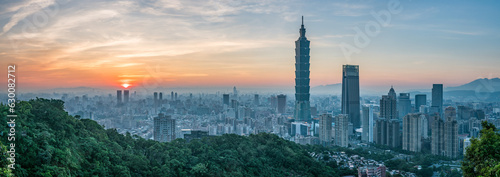 Taipeh skyline panorama at sunset, Republic of China, Taiwan photo
