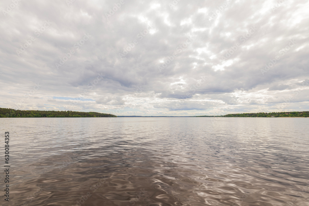 Gorgeous natural landscape overlooking large lake. Sweden.