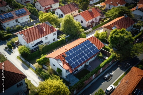 Solar panels installed on the roof of a house. Alternative energy source