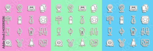 Wallpaper Mural Set line Boxing glove, Jump rope, helmet, ring, Fitness shaker, board, and Punching bag icon. Vector Torontodigital.ca