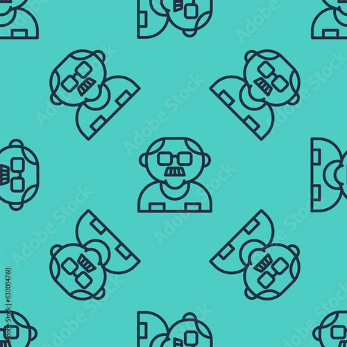 Black line Grandfather icon isolated seamless pattern on green background. Vector