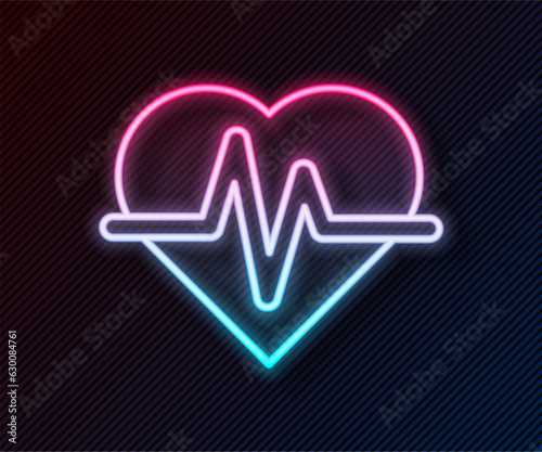 Glowing neon line Heart rate icon isolated on black background. Heartbeat sign. Heart pulse icon. Cardiogram icon. Vector
