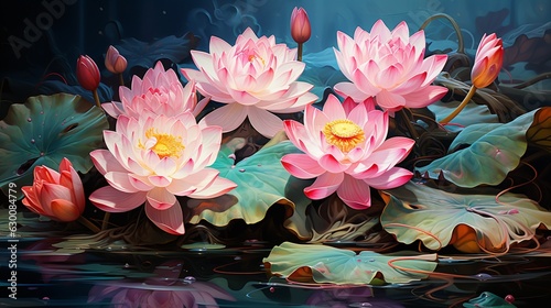 Hand Drawn Lotus Flowers.