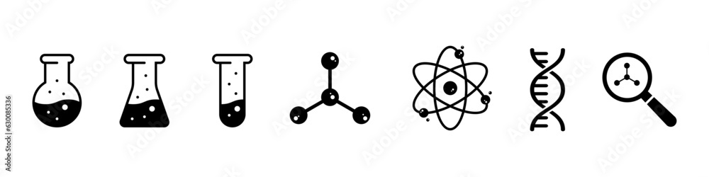 Science vector icons isolated on white. Chemistry and physics symbols. Science vector icons isolated on white. Chemistry and physics symbols.